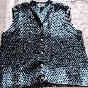VTG 90s Womens Van Heusen Chunky Knit Vest Sz M Navy Sleeveless V-Neck USA